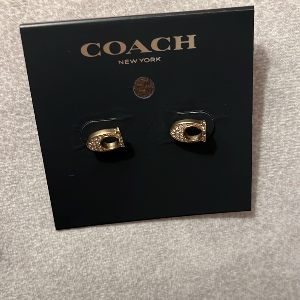 Coach Signature C’s Stud Earrings, gold and sparkly, like New, great condition
